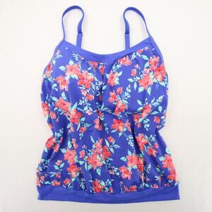 Lands End Swim Tankini Top Blue Purple Periwinkle Floral Print Bubble Size 12